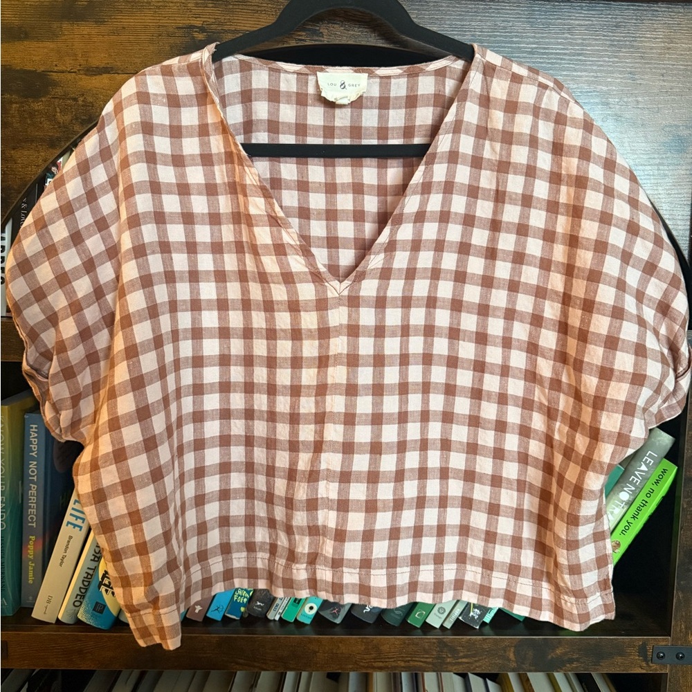 Lou & Grey Linen Checkered Blouse & Wide Leg Pants